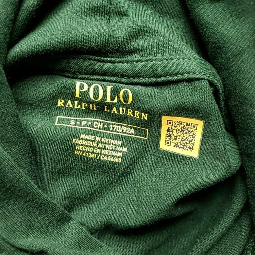 Polo Ralph Lauren Hoodie Shirt Mens Small Green Lightweight Cotton Logo Pullover